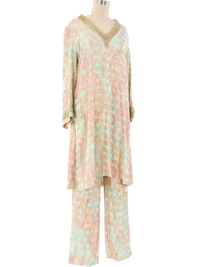 Metallic Pastel Brocade Tunic Ensemble Suit arcadeshops.com