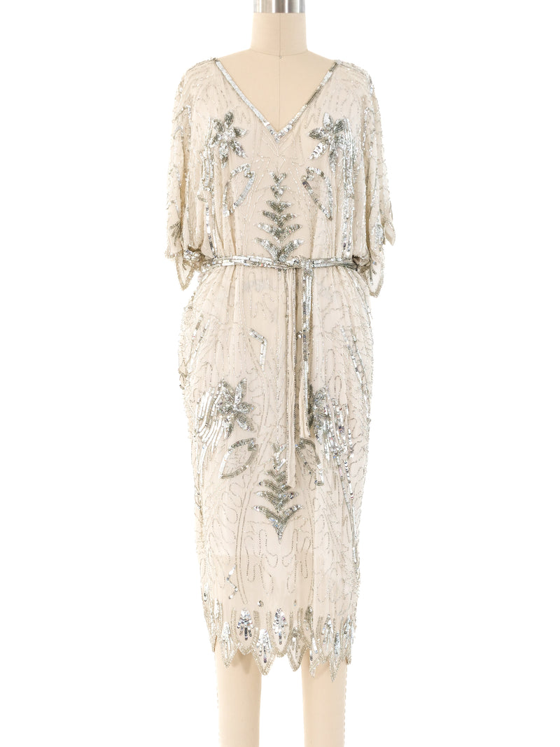 Embellished Ivory Silk Dress Dress arcadeshops.com