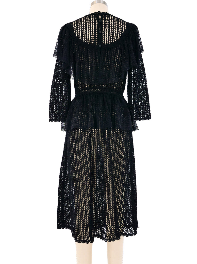 Black Lace Ruffle Crochet Dress Dress arcadeshops.com