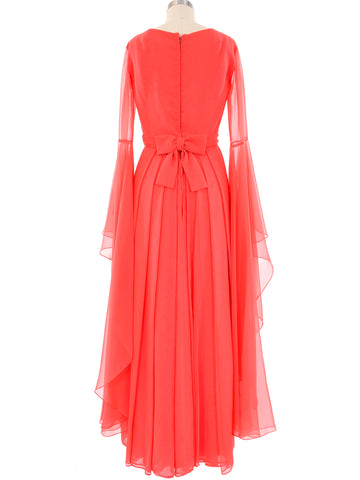 Coral Angel Sleeve Maxi Dress