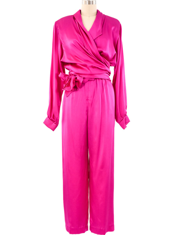 Magenta Satin Loungewear Ensemble Suit arcadeshops.com