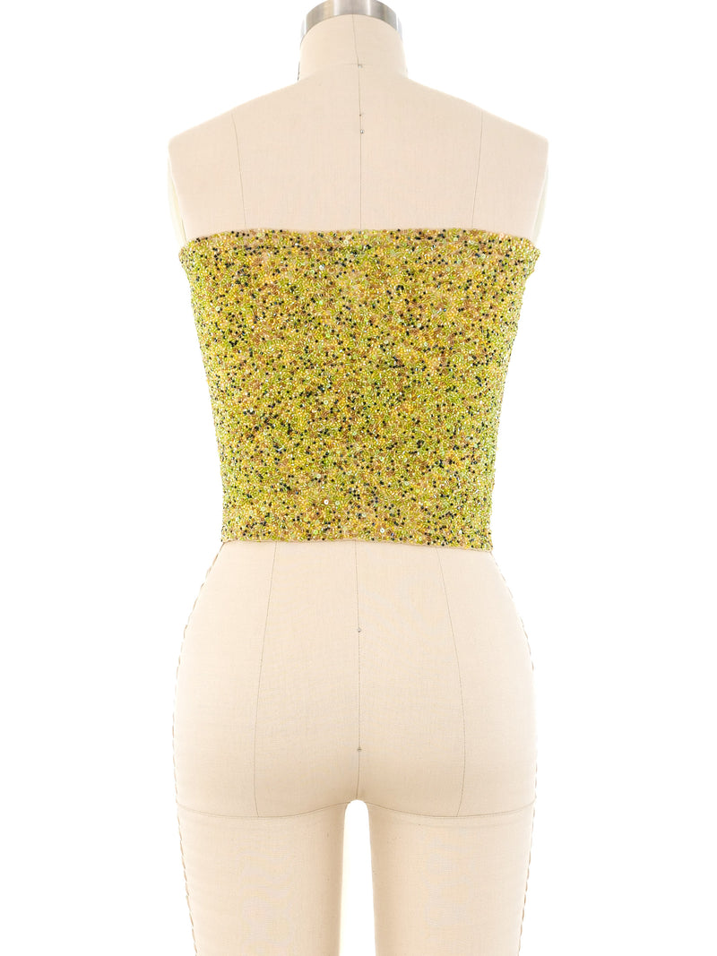 Krizia Chartreuse Beaded Tube Top Top arcadeshops.com