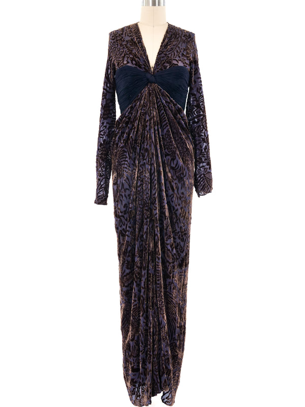 Oscar de la Renta Flocked Velvet Gown Dress arcadeshops.com