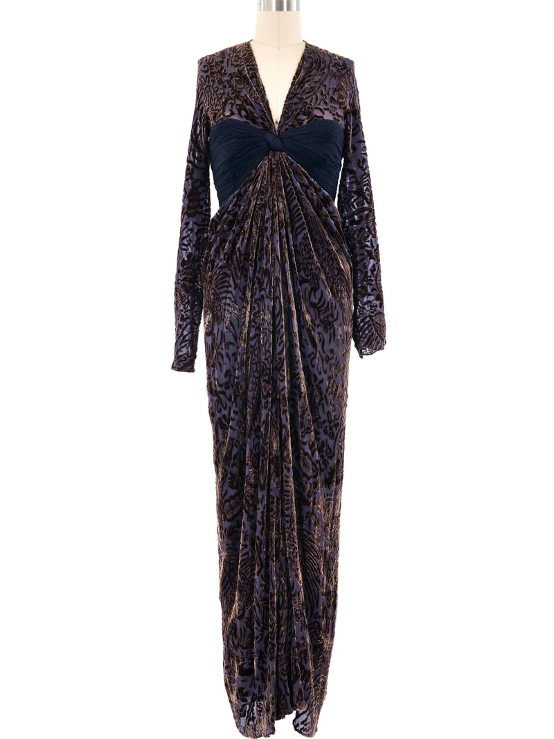 Oscar de la Renta Flocked Velvet Gown Dress arcadeshops.com