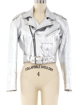 Metallic Silver Leather Motorcycle Jacket Jacket arcadeshops.com