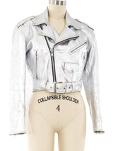 Metallic Silver Leather Motorcycle Jacket Jacket arcadeshops.com