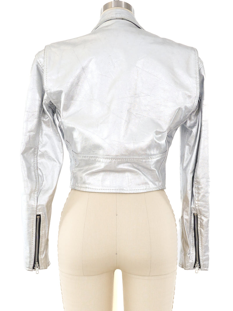 Metallic Silver Leather Motorcycle Jacket Jacket arcadeshops.com