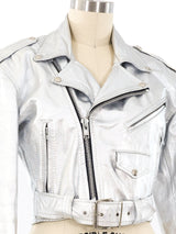 Metallic Silver Leather Motorcycle Jacket Jacket arcadeshops.com