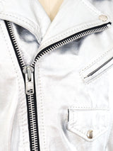 Metallic Silver Leather Motorcycle Jacket Jacket arcadeshops.com