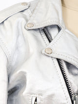 Metallic Silver Leather Motorcycle Jacket Jacket arcadeshops.com