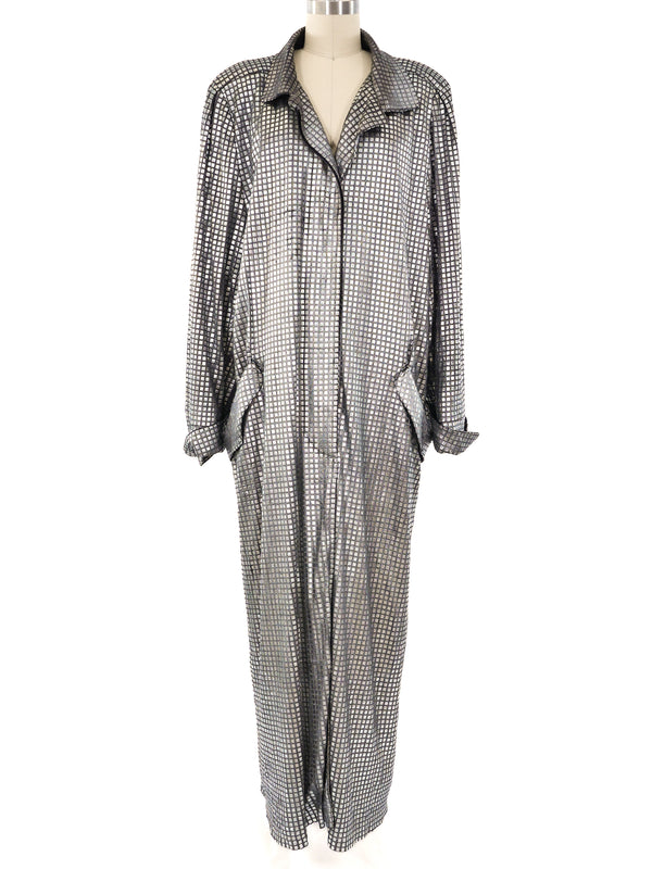 Metallic Silver Mosaic Trench Coat Jacket arcadeshops.com