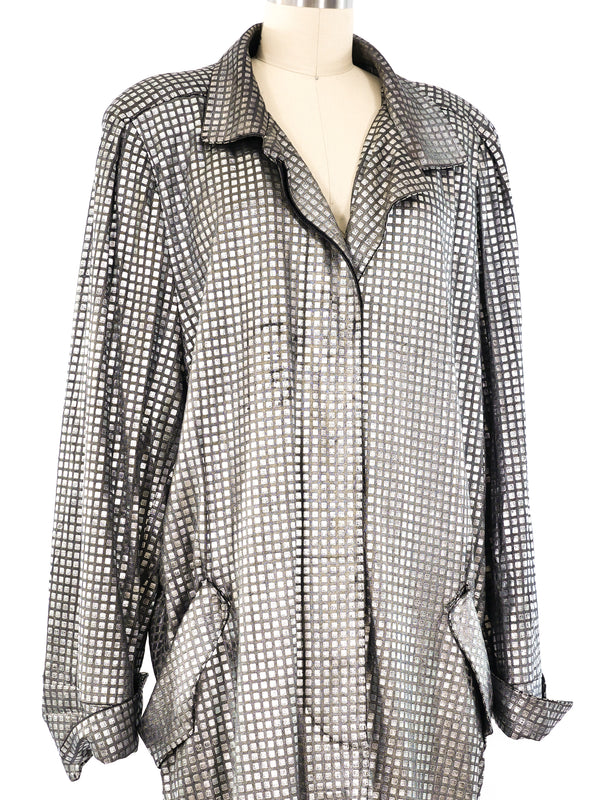 Metallic Silver Mosaic Trench Coat Jacket arcadeshops.com