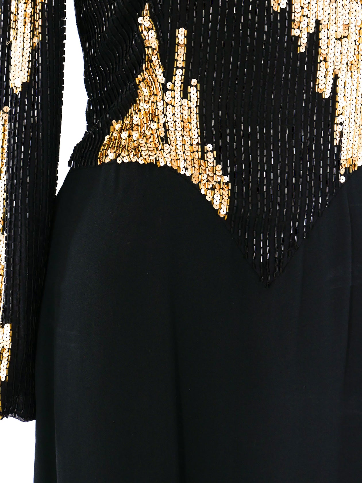 slim fit dress slacks Bob Mackie Gold & Black Deco Inspired Beaded Dress 1980s main image 1