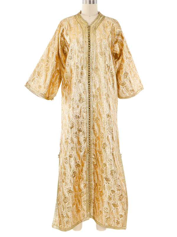 Button Front Metallic Brocade Caftan Dress arcadeshops.com