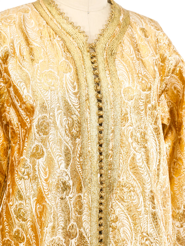 Button Front Metallic Brocade Caftan Dress arcadeshops.com