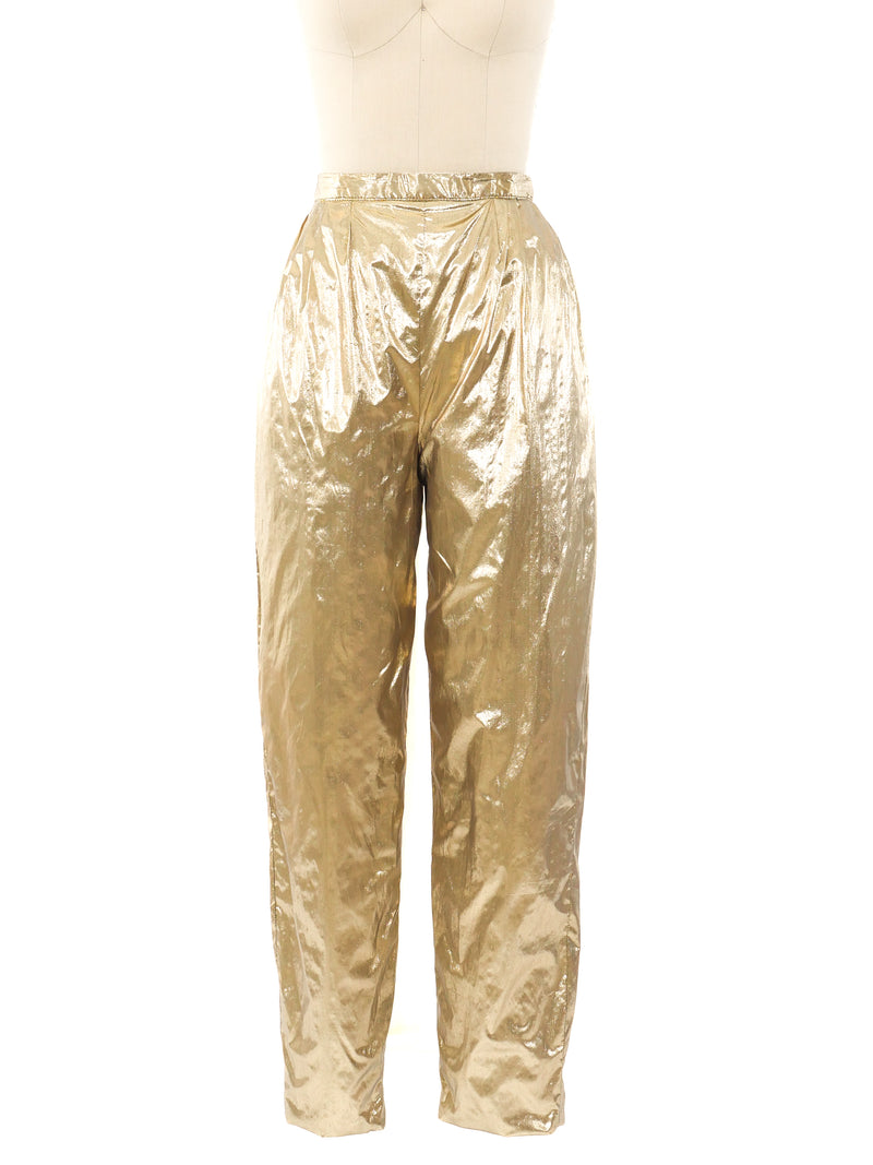 Pleated Gold Lamé Pants Bottom arcadeshops.com