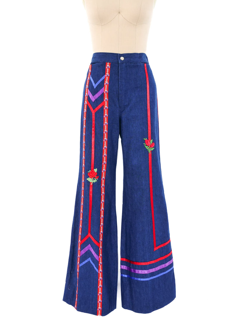 1970's Floral Ribbon Trimmed Denim Bottom arcadeshops.com