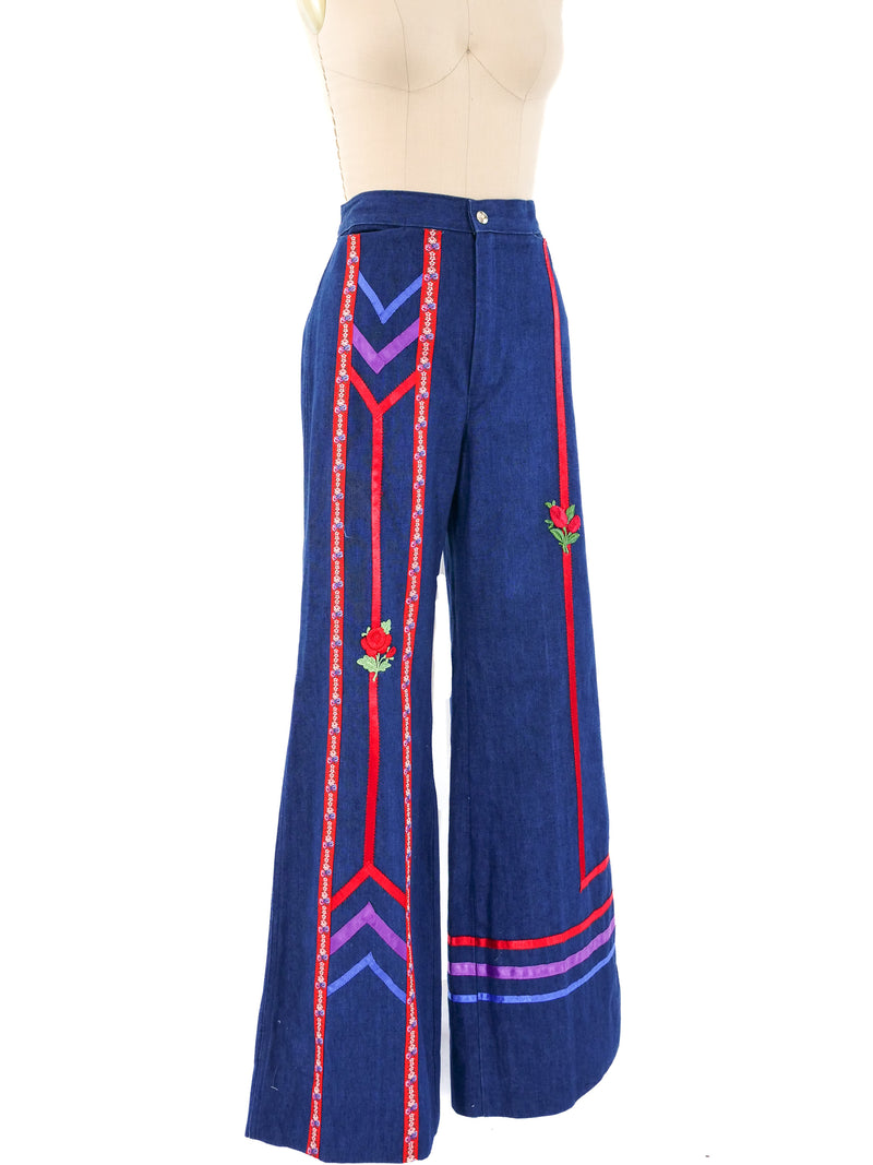 1970's Floral Ribbon Trimmed Denim Bottom arcadeshops.com