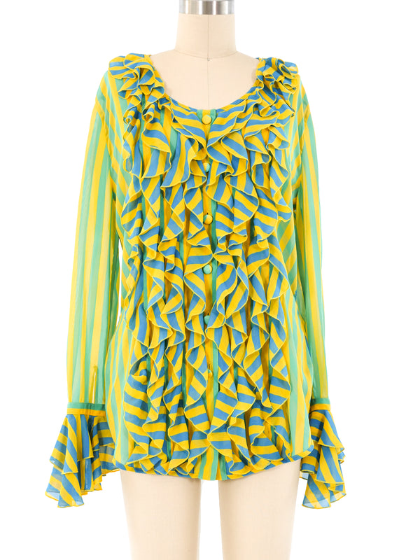 Louis Feraud Striped Ruffle Blouse Top arcadeshops.com