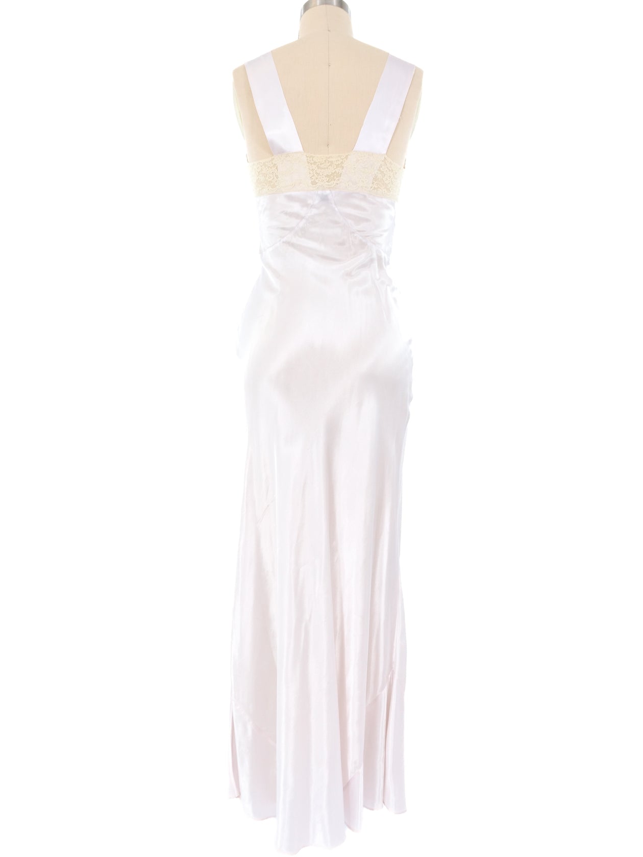strapless open back dress 1940's Lace Trimmed Pastel Satin Slip Dress