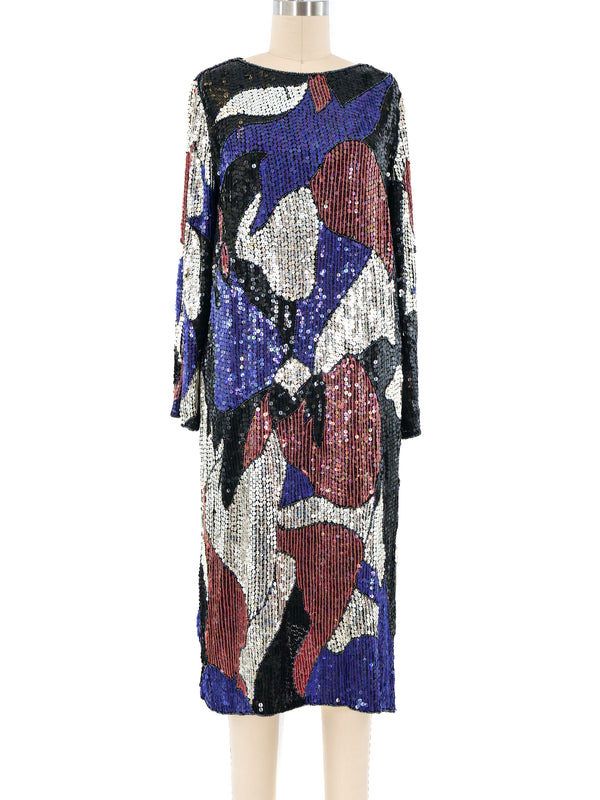 Mixed Metallic Sequin Embellished Silk Dress Dress arcadeshops.com