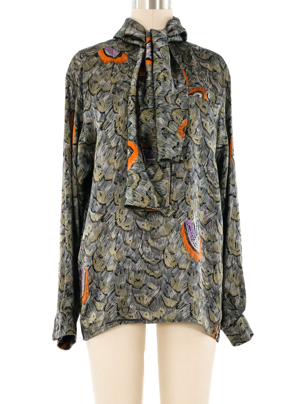 Escada Feather Printed Silk Blouse Top arcadeshops.com