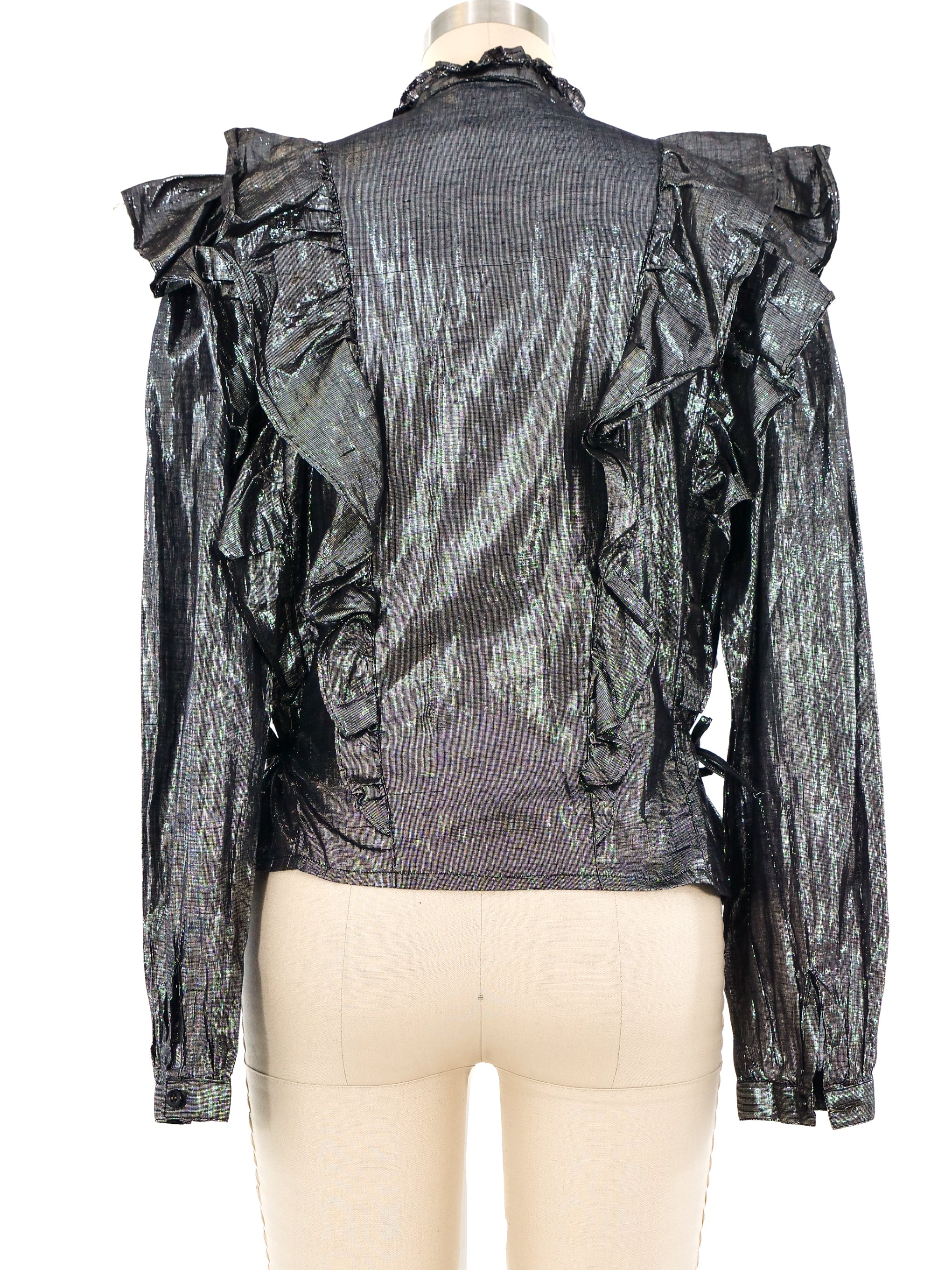Metallic Gunmetal Ruffle Blouse