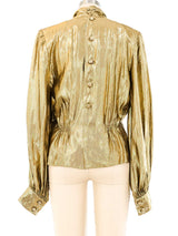 Pauline Trigere Gold Lame Peplum Blouse Top arcadeshops.com