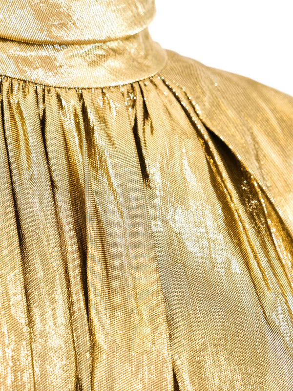 Pauline Trigere Gold Lame Peplum Blouse Top arcadeshops.com