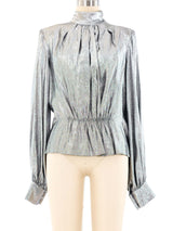 Pauline Trigere Silver Lame Peplum Blouse Top arcadeshops.com