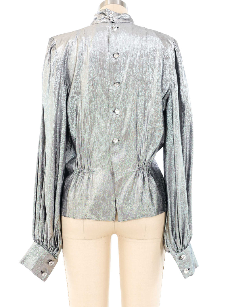 Pauline Trigere Silver Lame Peplum Blouse Top arcadeshops.com