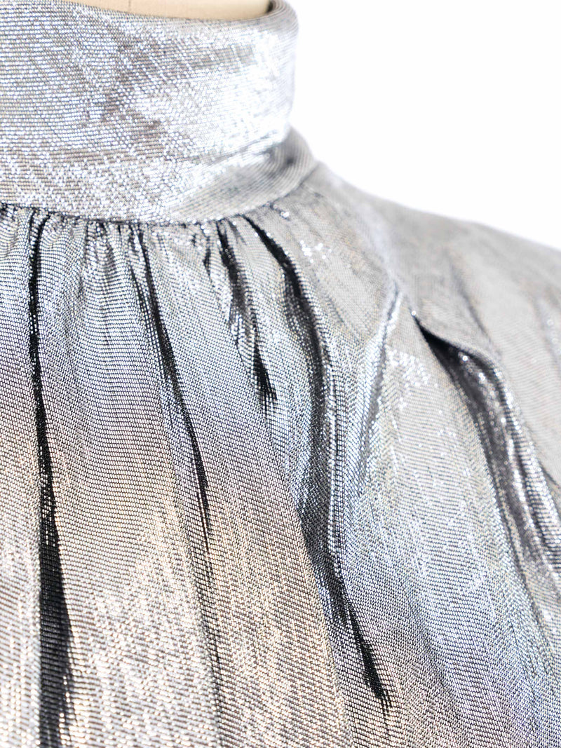 Pauline Trigere Silver Lame Peplum Blouse Top arcadeshops.com