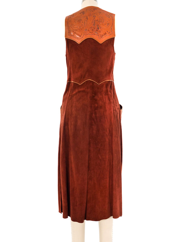 Western Suede Maxi Vest Jacket arcadeshops.com