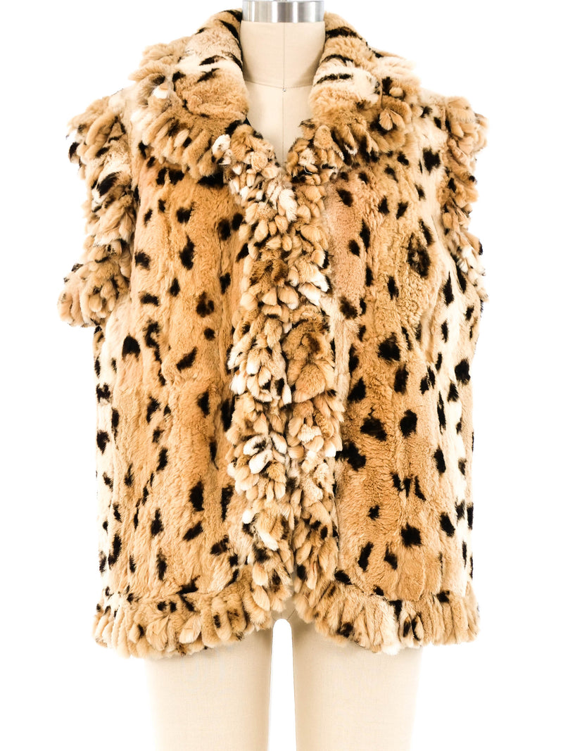 Fringed Leopard Print Fur Vest Outerwear arcadeshops.com