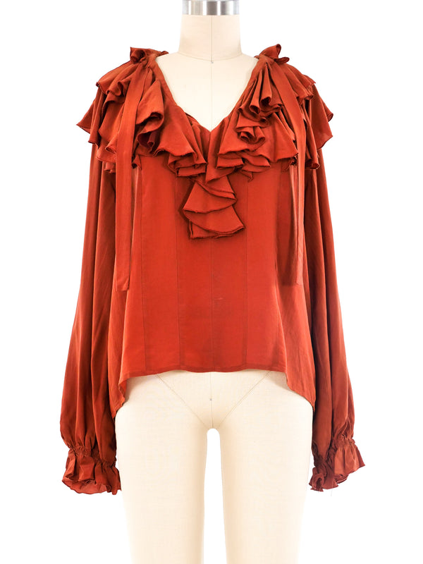 Ruffled Copper Silk Blouse Top arcadeshops.com