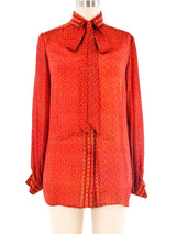 Floral Printed Red Silk Blouse Top arcadeshops.com