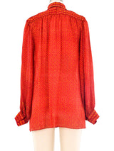 Floral Printed Red Silk Blouse Top arcadeshops.com
