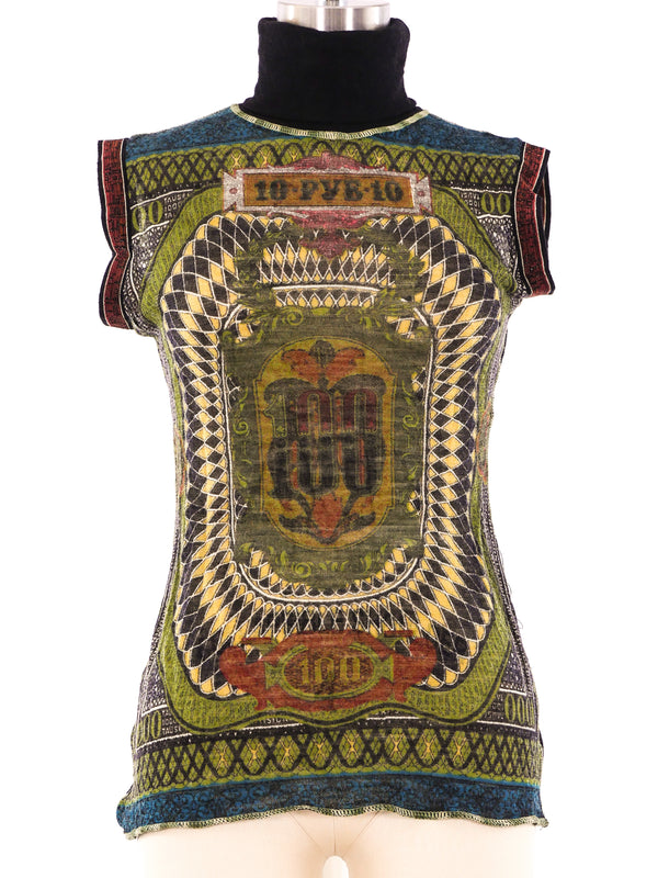 Jean Paul Gaultier Banknote Print Sleeveless Mesh Top Top arcadeshops.com