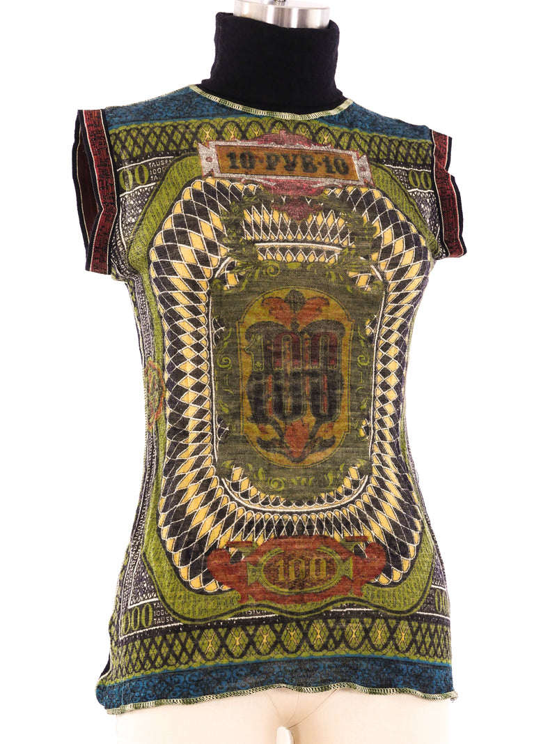 Jean Paul Gaultier Banknote Print Sleeveless Mesh Top Top arcadeshops.com