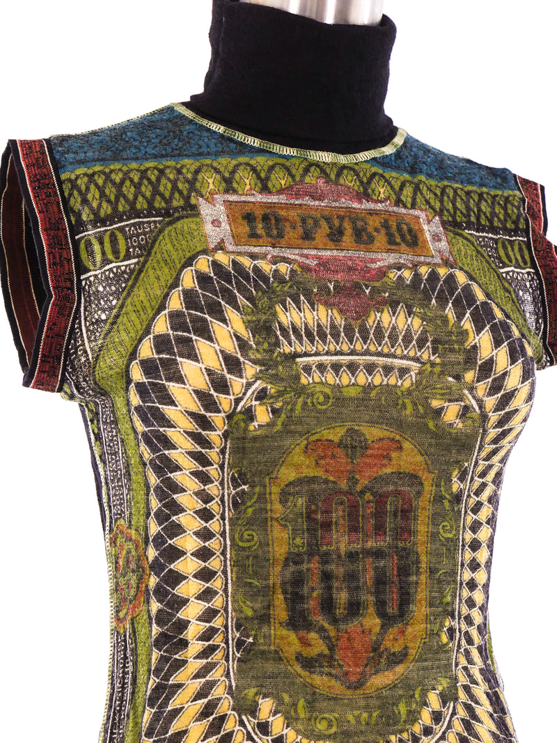 Jean Paul Gaultier Banknote Print Sleeveless Mesh Top Top arcadeshops.com