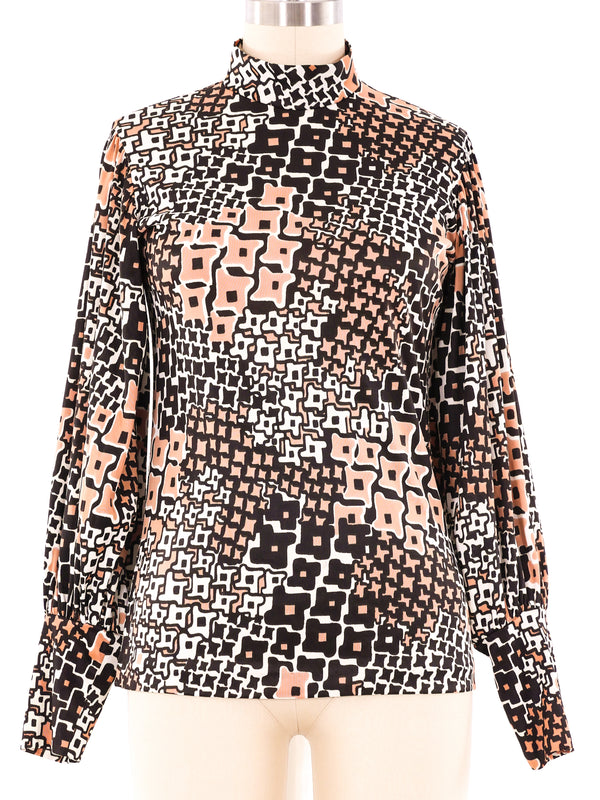 Graphic Printed Balloon Sleeve Top Top arcadeshops.com