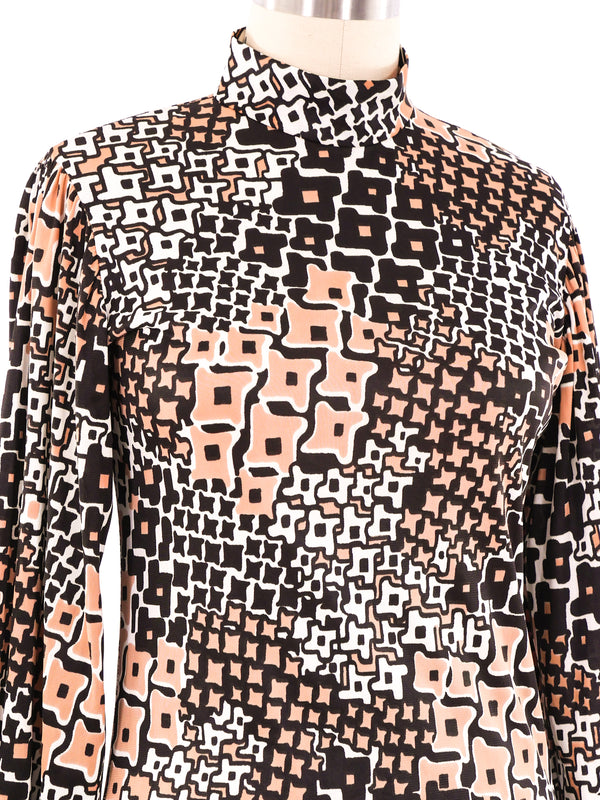 Graphic Printed Balloon Sleeve Top Top arcadeshops.com