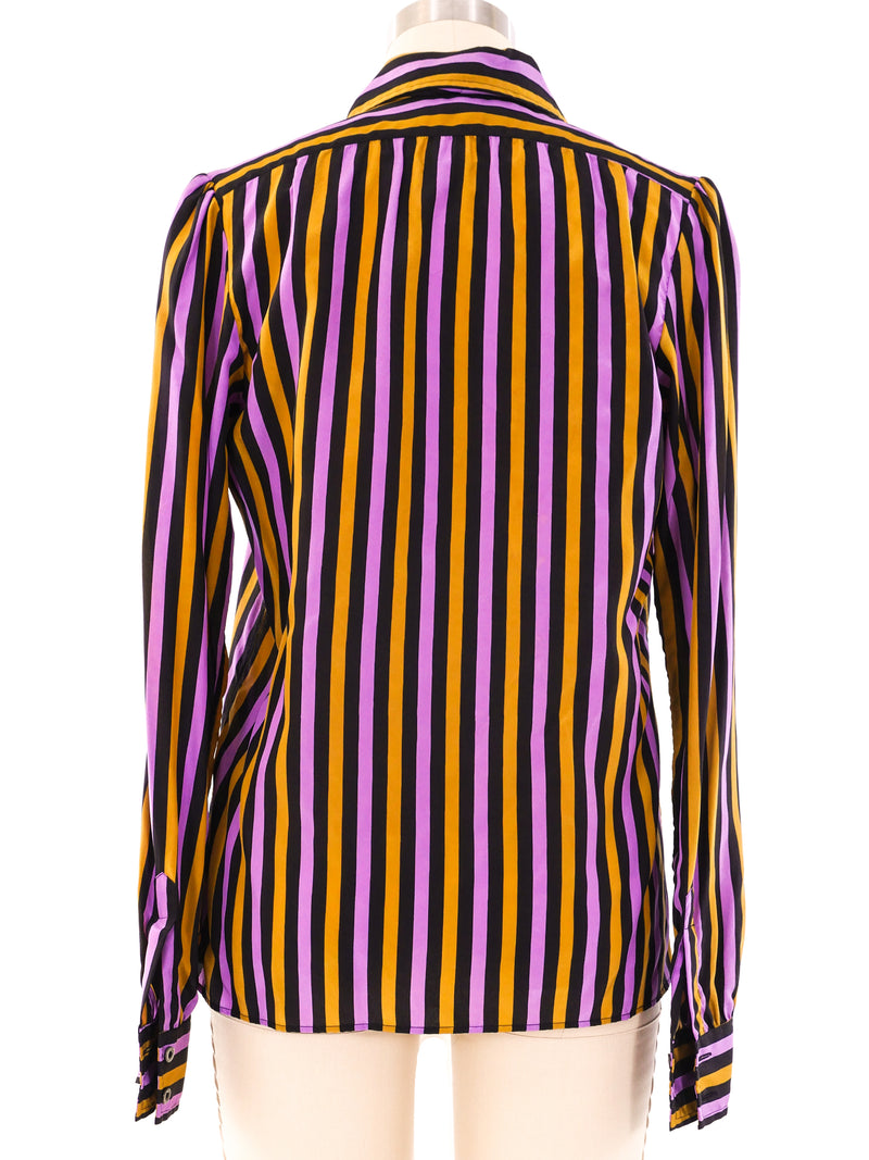 Yves Saint Laurent Striped Silk Blouse Top arcadeshops.com
