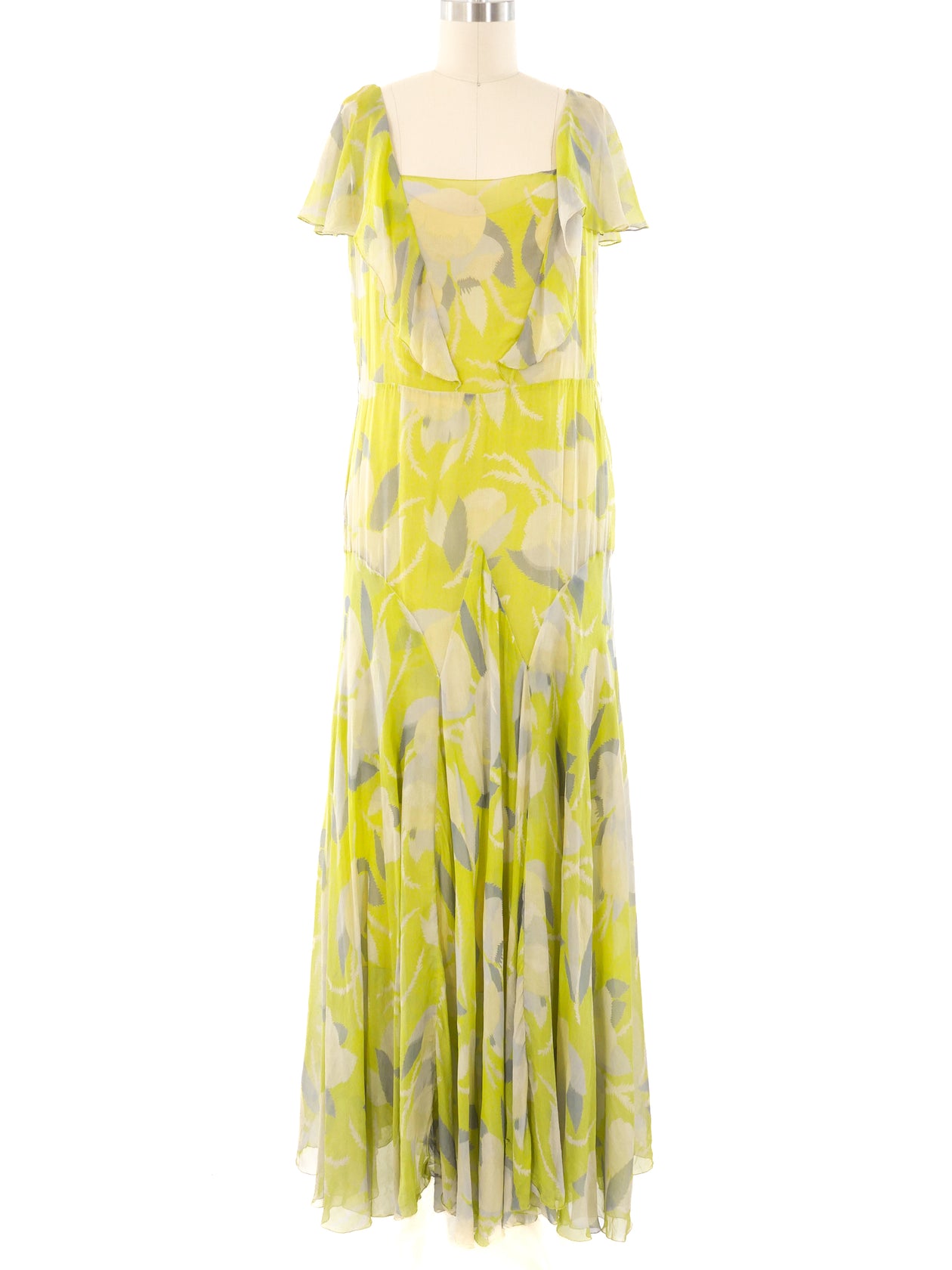 1930's Acid Green Printed Ruffle Dress 1930's Acid Green Printed Ruffle Dress