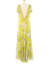 1930's Acid Green Printed Ruffle Dress Dress arcadeshops.com