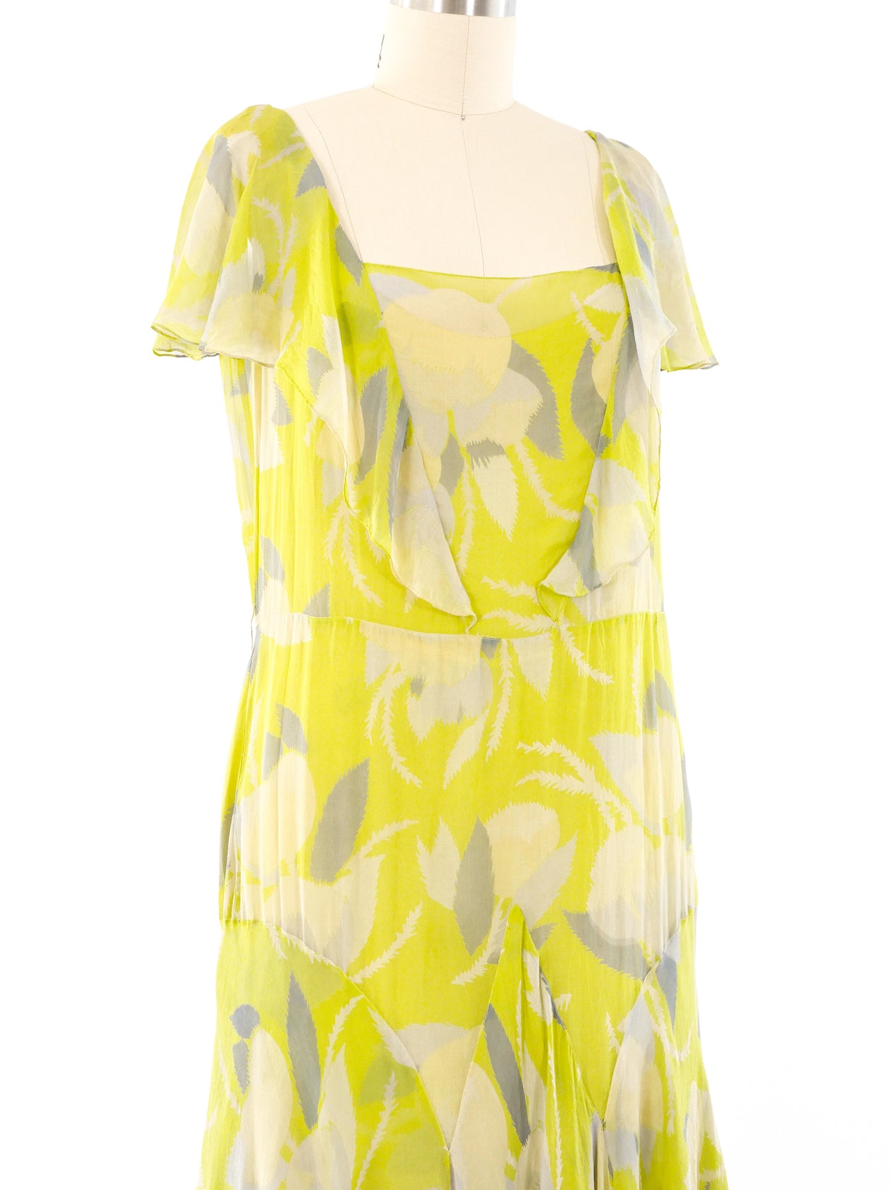 1930's Acid Green Printed Ruffle Dress 1930's Acid Green Printed Ruffle Dress