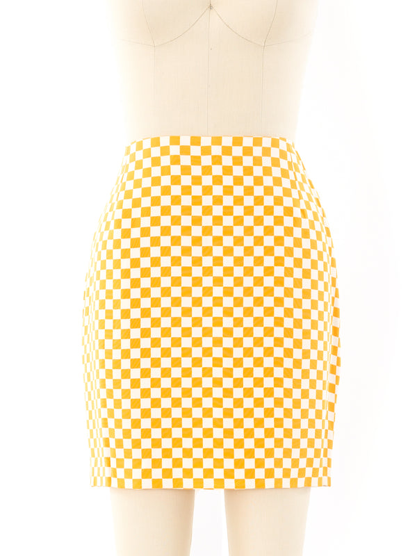Gianni Versace Yellow Checkerboard Mini Skirt Bottom arcadeshops.com