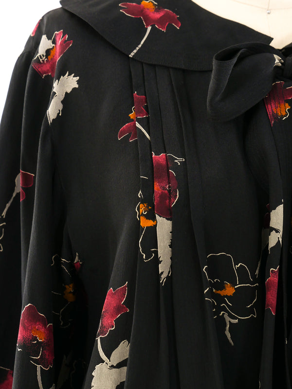 Cacharel Dark Floral Silk Skirt Ensemble Suit arcadeshops.com