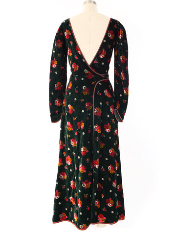 Betsey Johnson Alley Cat Velvet Floral Maxi Dress