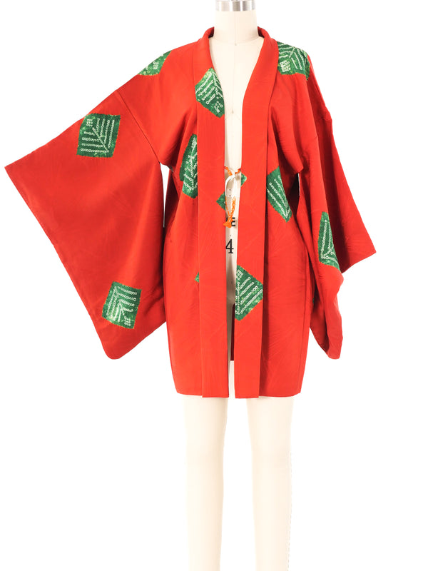 Leaf Printed Silk Haori Kimono Jacket arcadeshops.com